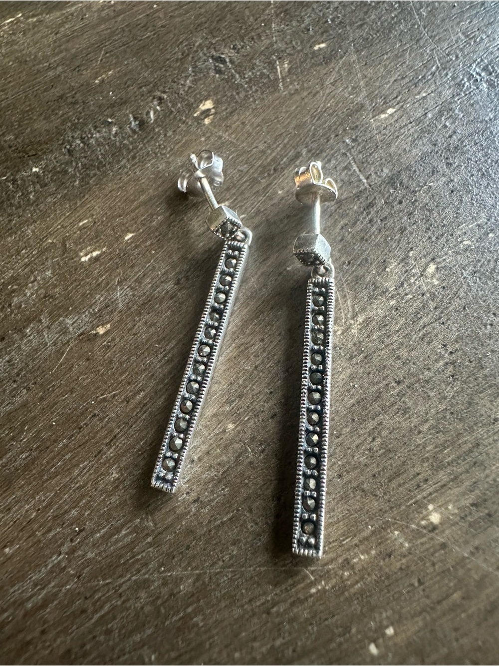 Sterling Silver Marcasite Bar Drop Earrings